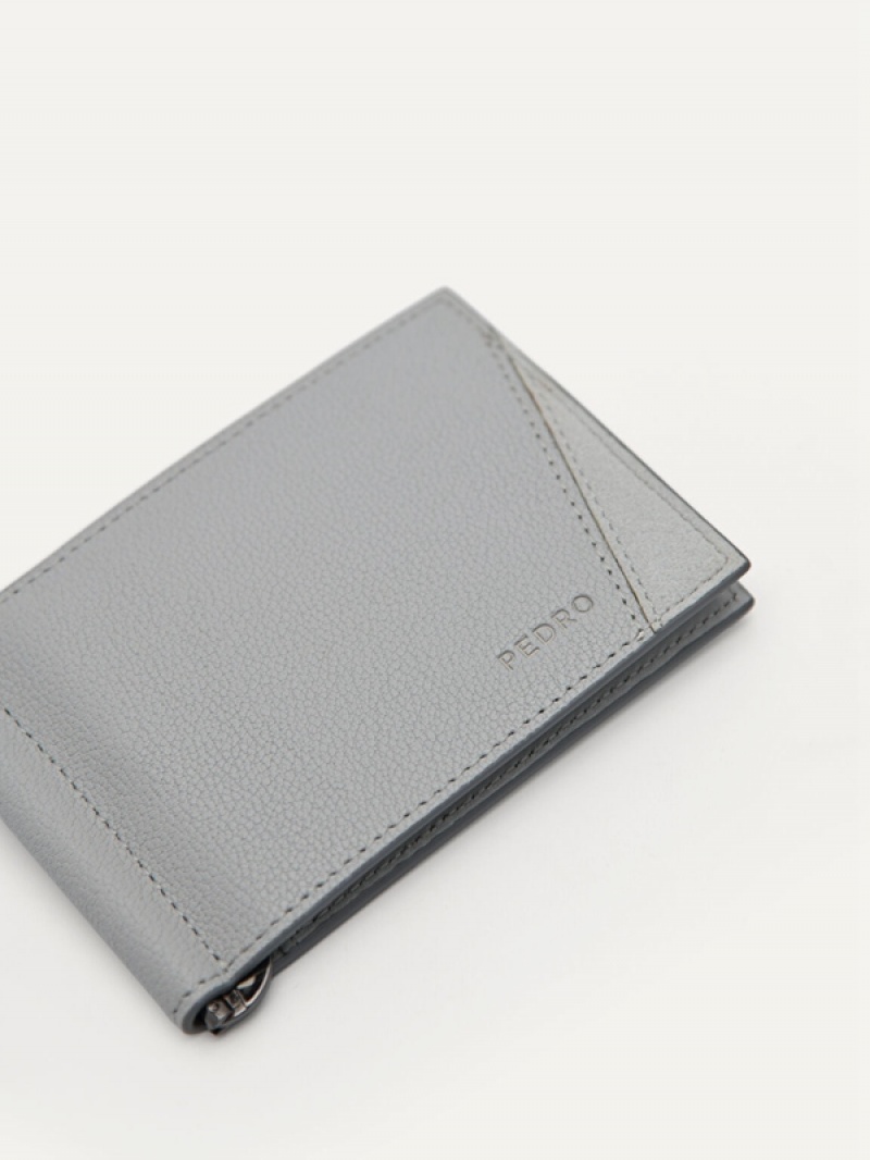 Light Grey Men's Pedro Leather with Money Clip Card Holder | KQSPUN-029