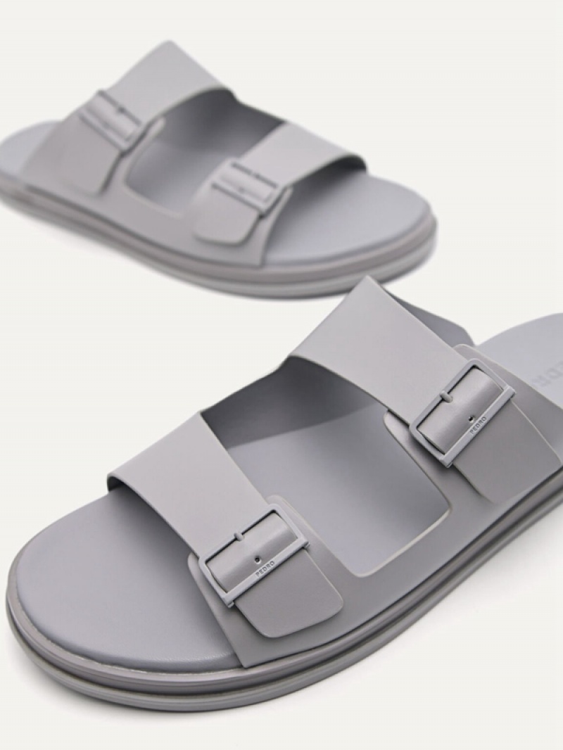 Light Grey Men's Pedro Monochrome Double Strap Slides | NJUGQZ-037