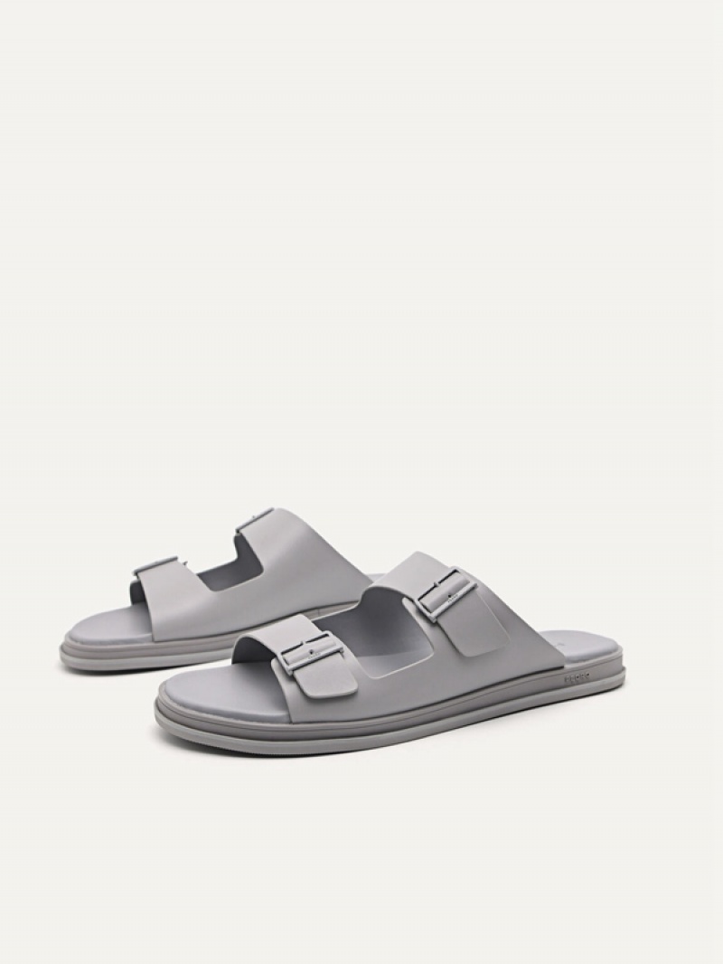 Light Grey Men's Pedro Monochrome Double Strap Slides | NJUGQZ-037