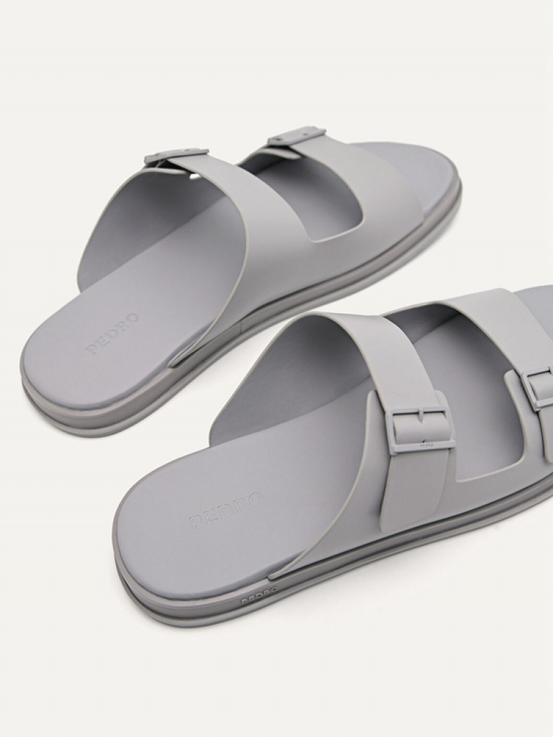 Light Grey Men's Pedro Monochrome Double Strap Slides | NJUGQZ-037