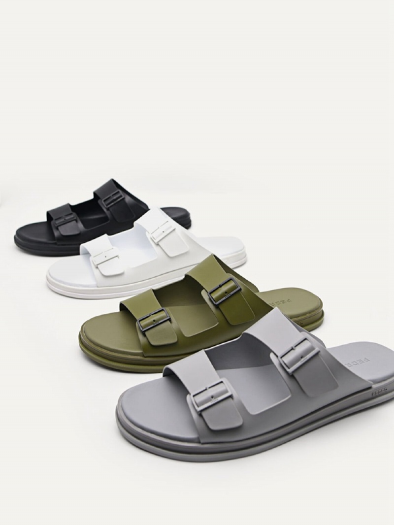 Light Grey Men's Pedro Monochrome Double Strap Slides | NJUGQZ-037