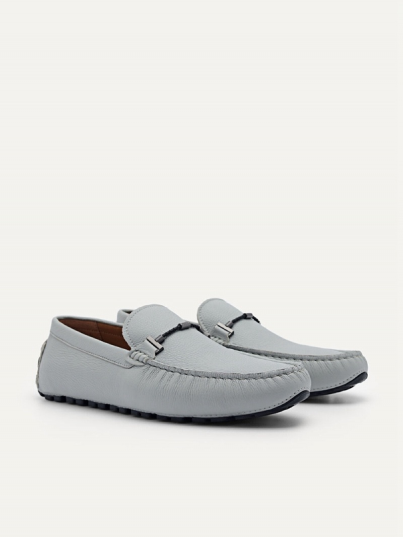 Light Grey Men's Pedro Robert Leather Moccasins | CVZDPJ-806