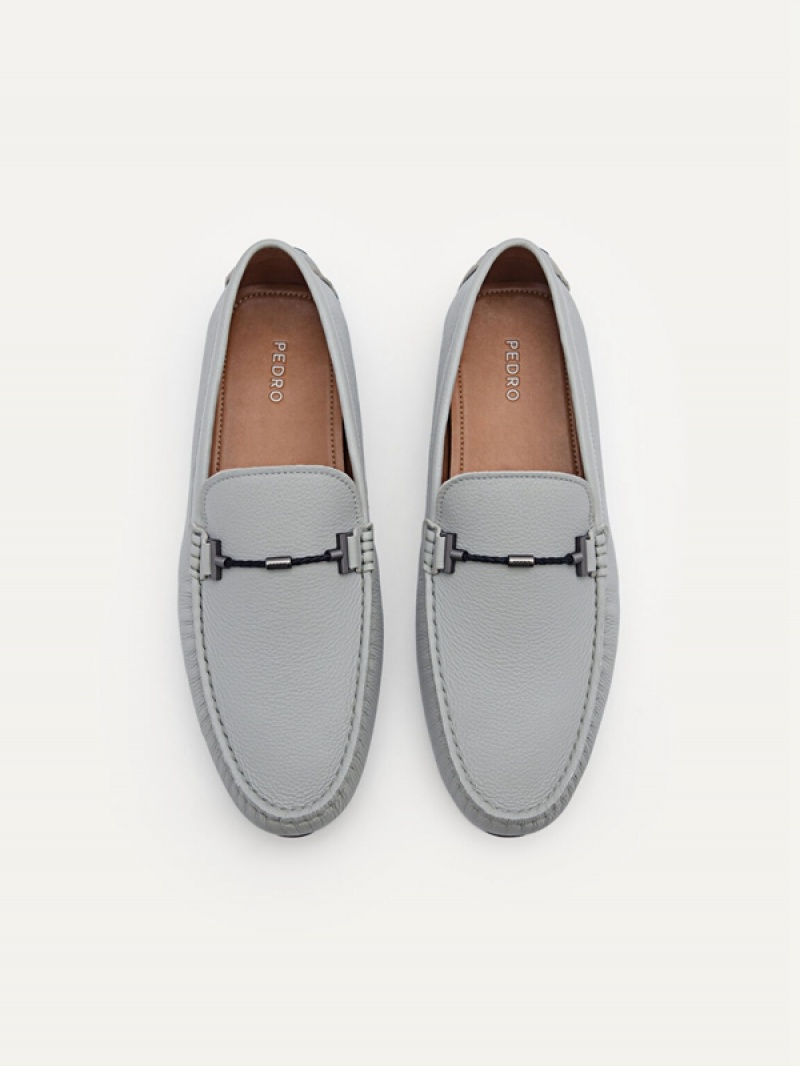 Light Grey Men's Pedro Robert Leather Moccasins | CVZDPJ-806