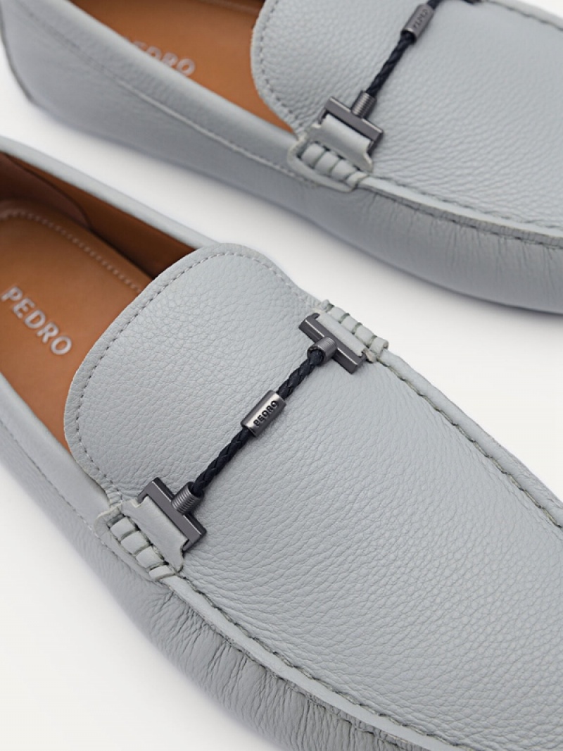 Light Grey Men's Pedro Robert Leather Moccasins | CVZDPJ-806