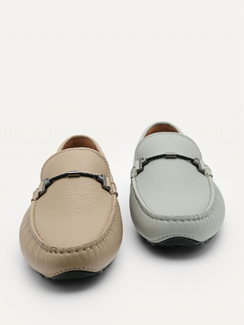 Light Grey Men's Pedro Robert Leather Moccasins | CVZDPJ-806