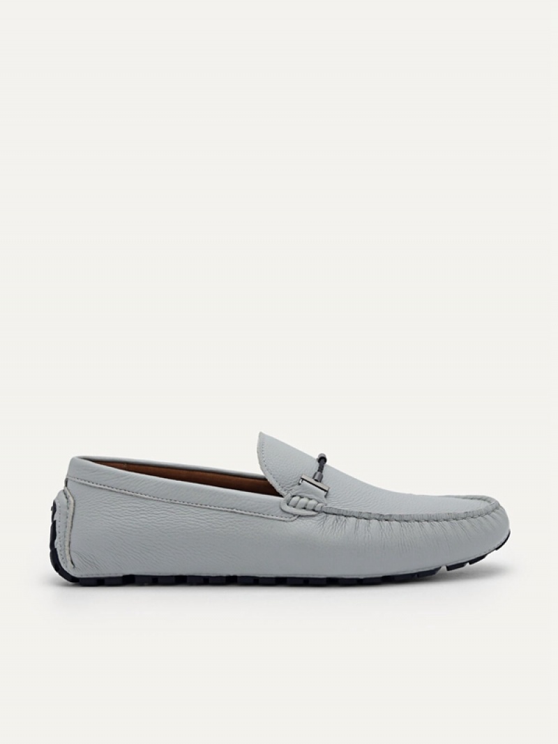 Light Grey Men\'s Pedro Robert Leather Moccasins | CVZDPJ-806