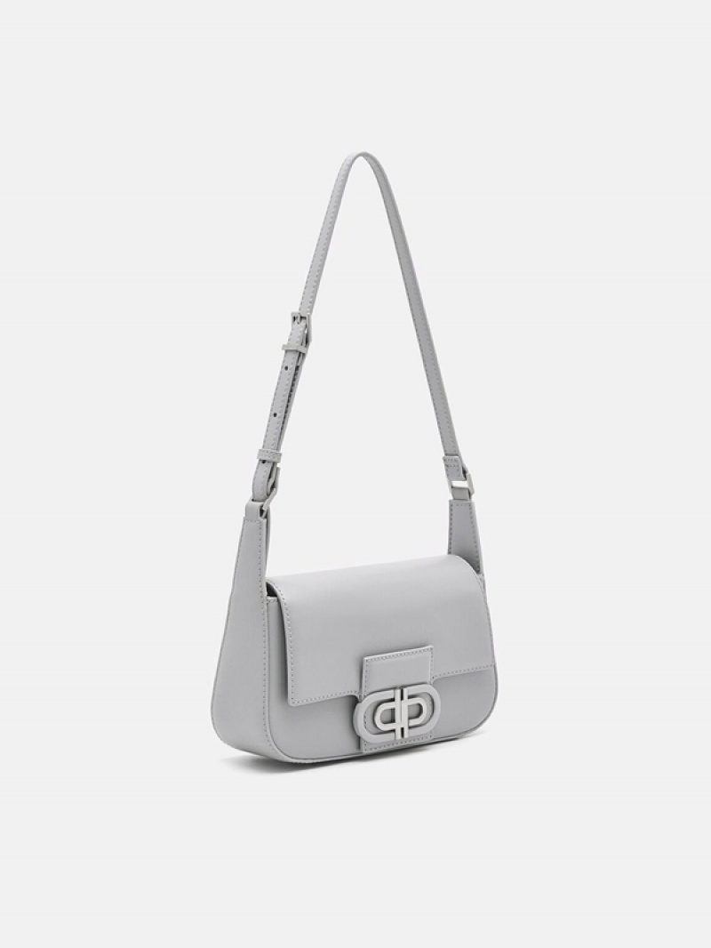 Light Grey Women's Pedro Icon Leather Shoulder Bags | CHDWMT-789