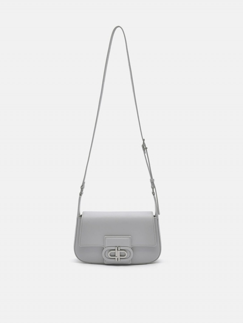 Light Grey Women's Pedro Icon Leather Shoulder Bags | CHDWMT-789