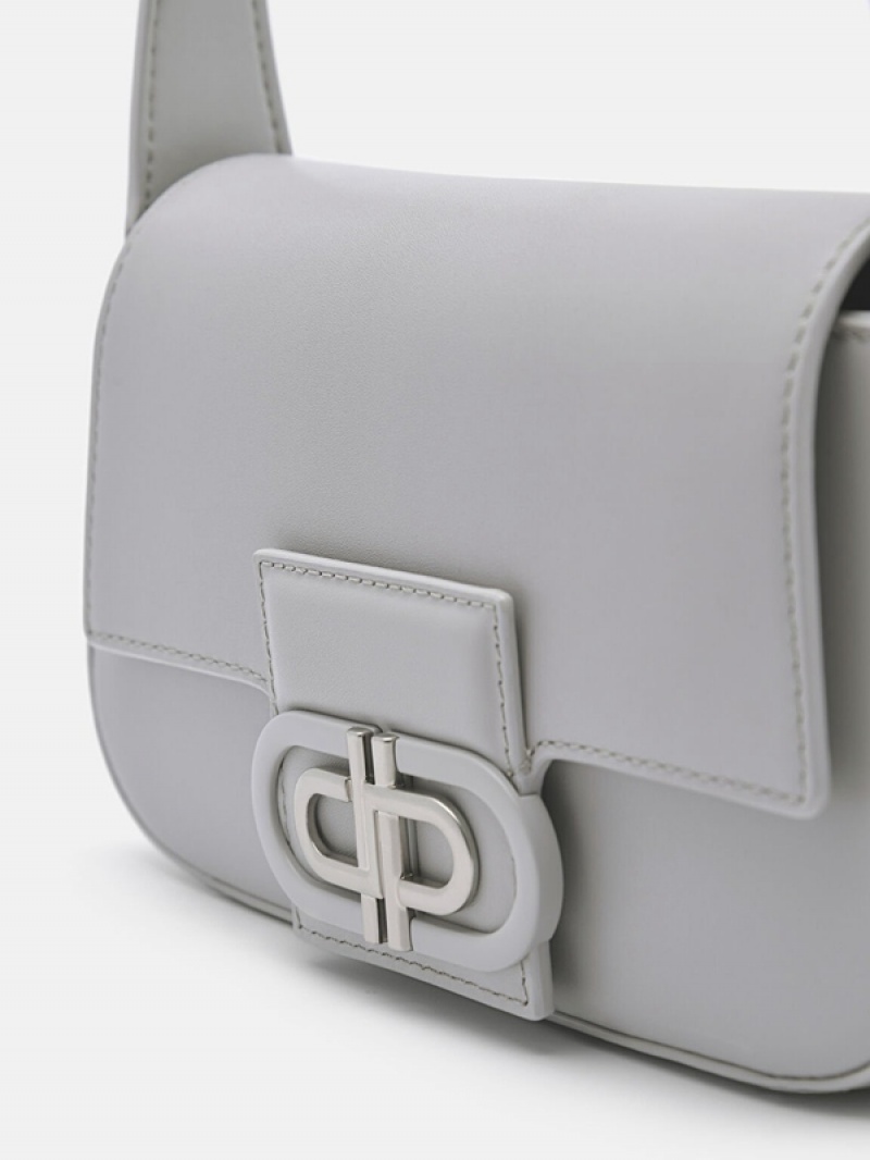 Light Grey Women's Pedro Icon Leather Shoulder Bags | CHDWMT-789