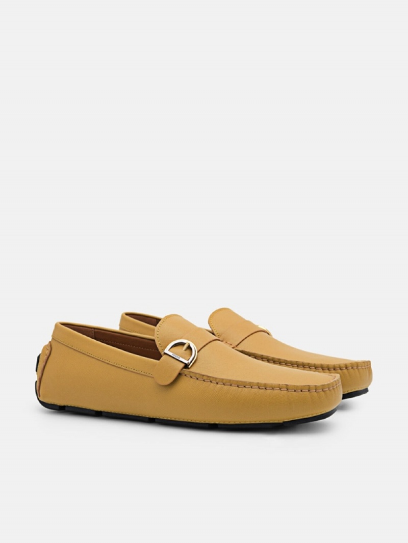 Mustard Men's Pedro Dillon Leather Moccasins | QYPJBH-189