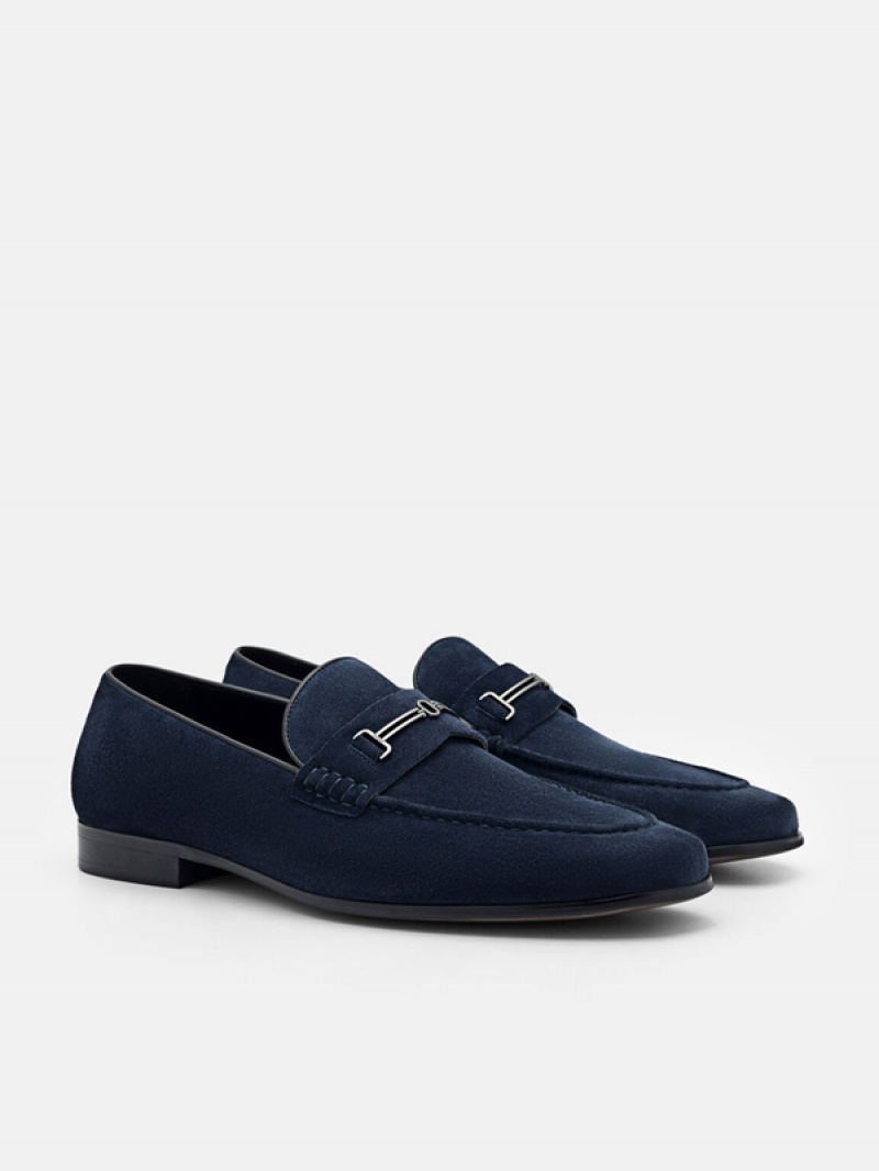 Navy Men's Pedro Anthony Leather Loafers | PWGEKN-603