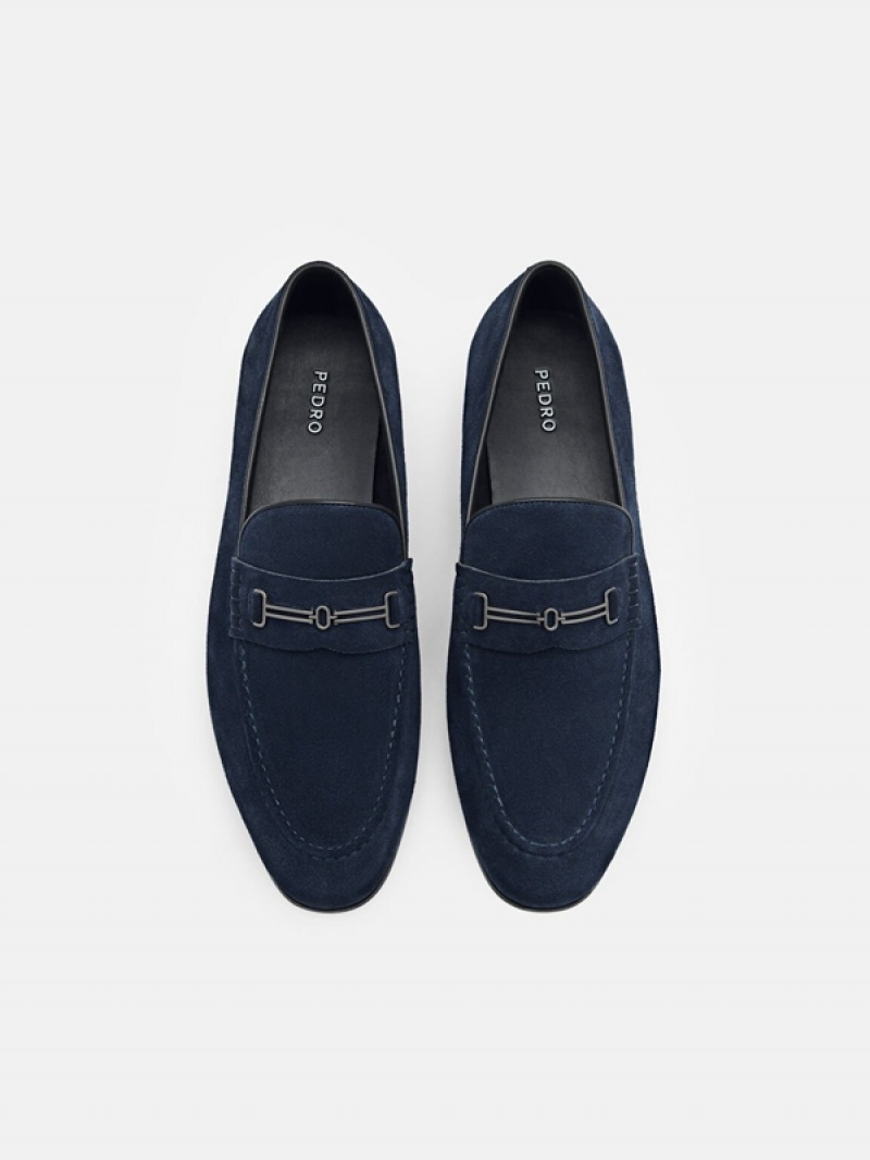 Navy Men's Pedro Anthony Leather Loafers | PWGEKN-603