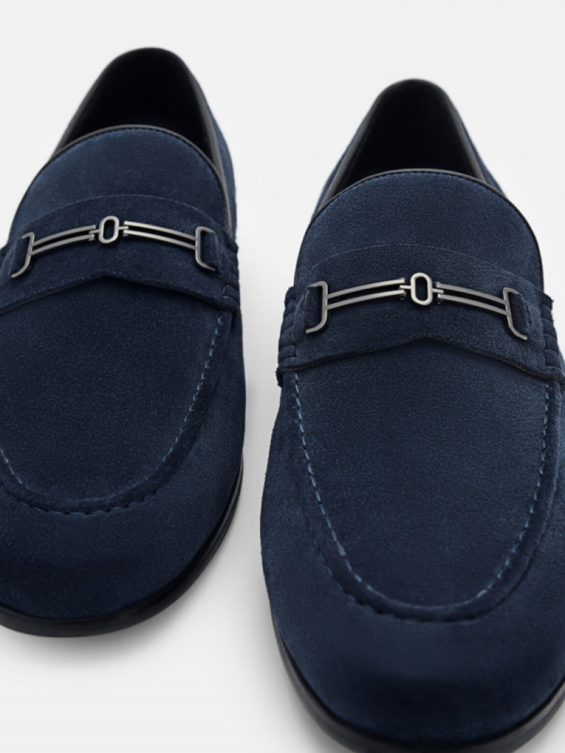 Navy Men's Pedro Anthony Leather Loafers | PWGEKN-603