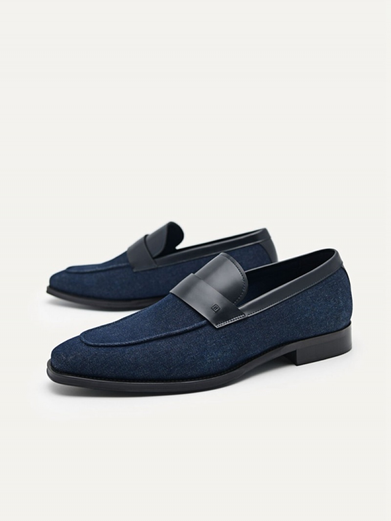 Navy Men's Pedro Baker Denim Loafers | CEAIWD-821