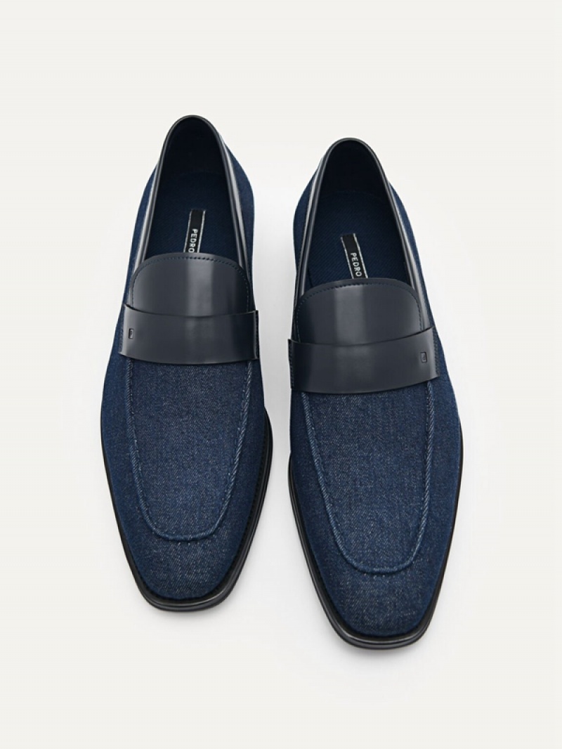 Navy Men's Pedro Baker Denim Loafers | CEAIWD-821