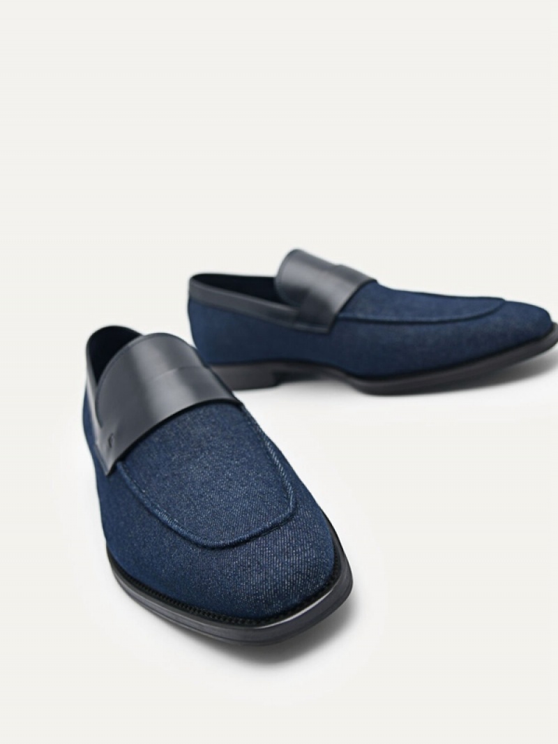 Navy Men's Pedro Baker Denim Loafers | CEAIWD-821