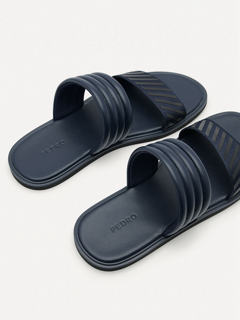 Navy Men's Pedro Band Slides | MTIWKR-920