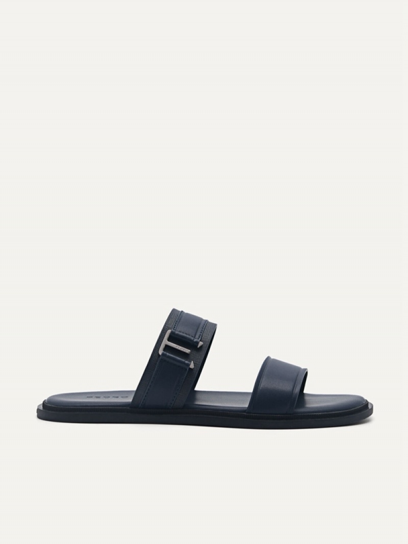 Navy Men\'s Pedro Band Slides | VYXHRF-469