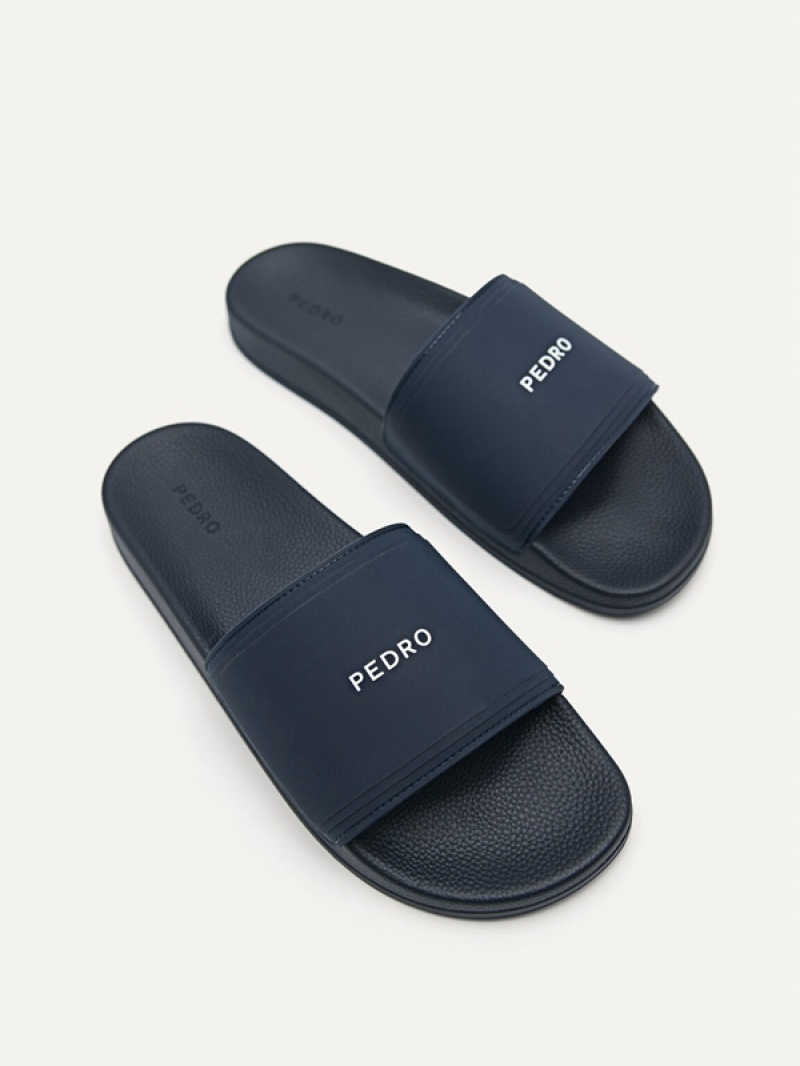 Navy Men's Pedro Billie Casual Slides | WQXSHF-348