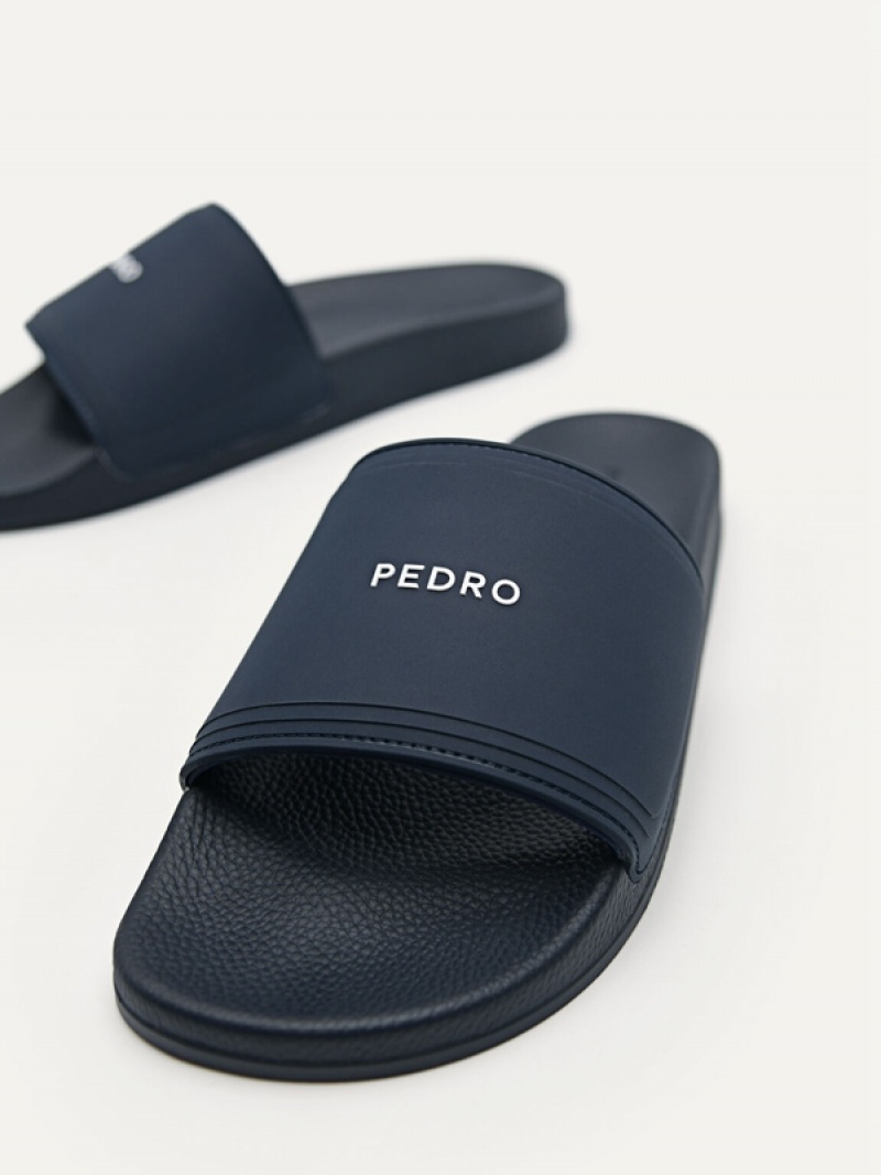 Navy Men's Pedro Billie Casual Slides | WQXSHF-348