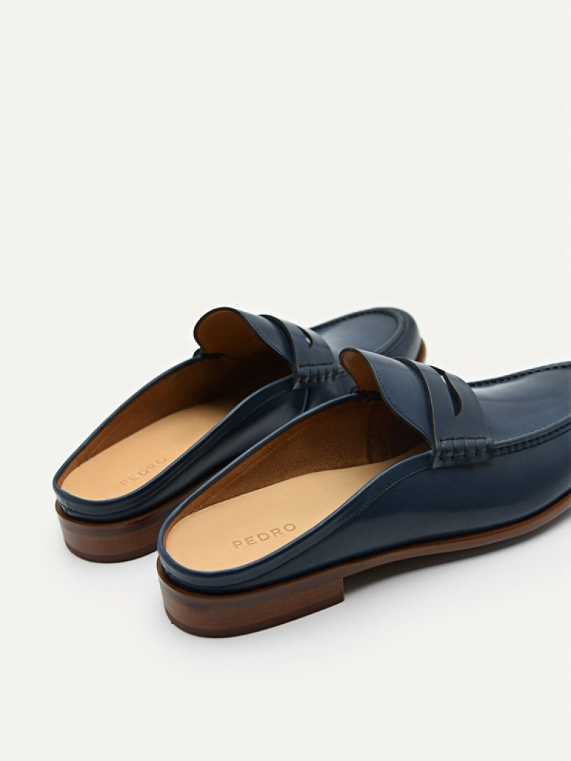 Navy Men's Pedro Blake Leather Slip-On Loafers | KZIQTV-618