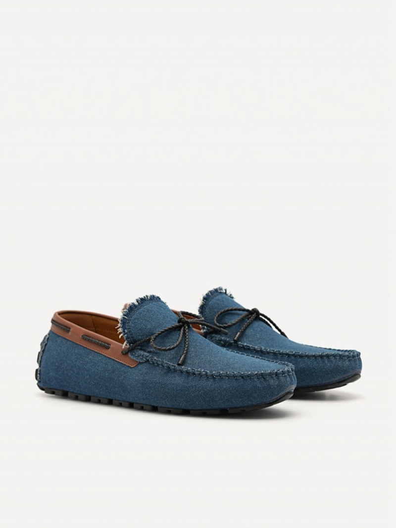 Navy Men's Pedro Bow Moccasins | VYKTRP-630