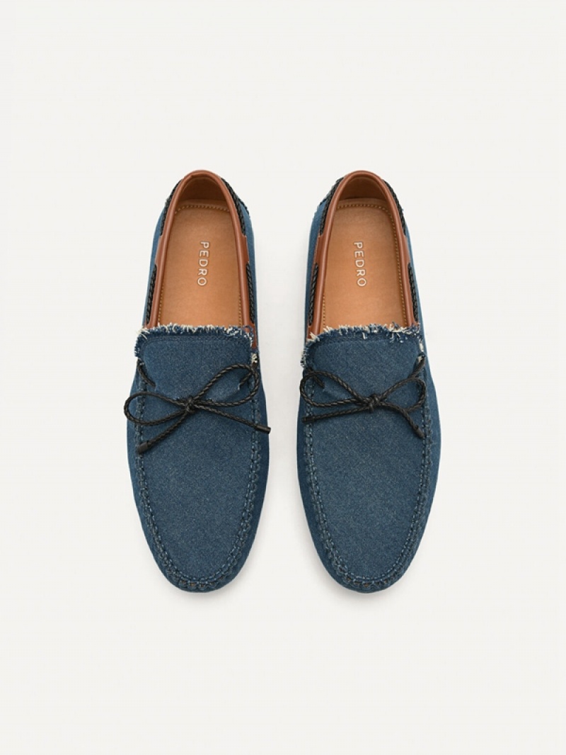 Navy Men's Pedro Bow Moccasins | VYKTRP-630