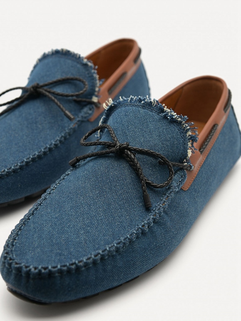 Navy Men's Pedro Bow Moccasins | VYKTRP-630