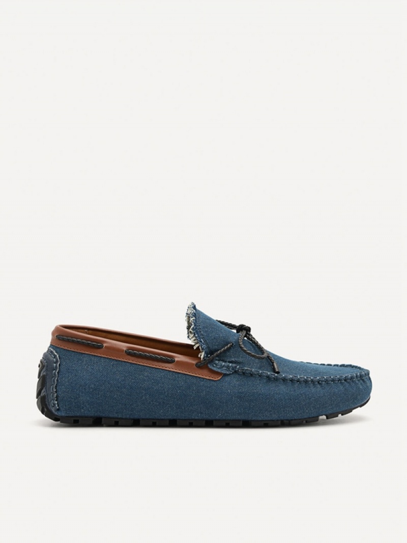 Navy Men\'s Pedro Bow Moccasins | VYKTRP-630