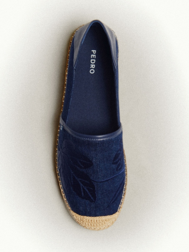 Navy Men's Pedro Cypress Denim Espadrilles | RIBLEW-751