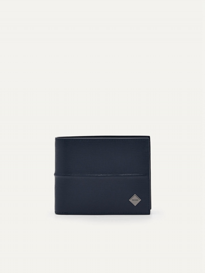 Navy Men\'s Pedro Embossed Leather with Insert Bifold Wallet | HRYWTC-281