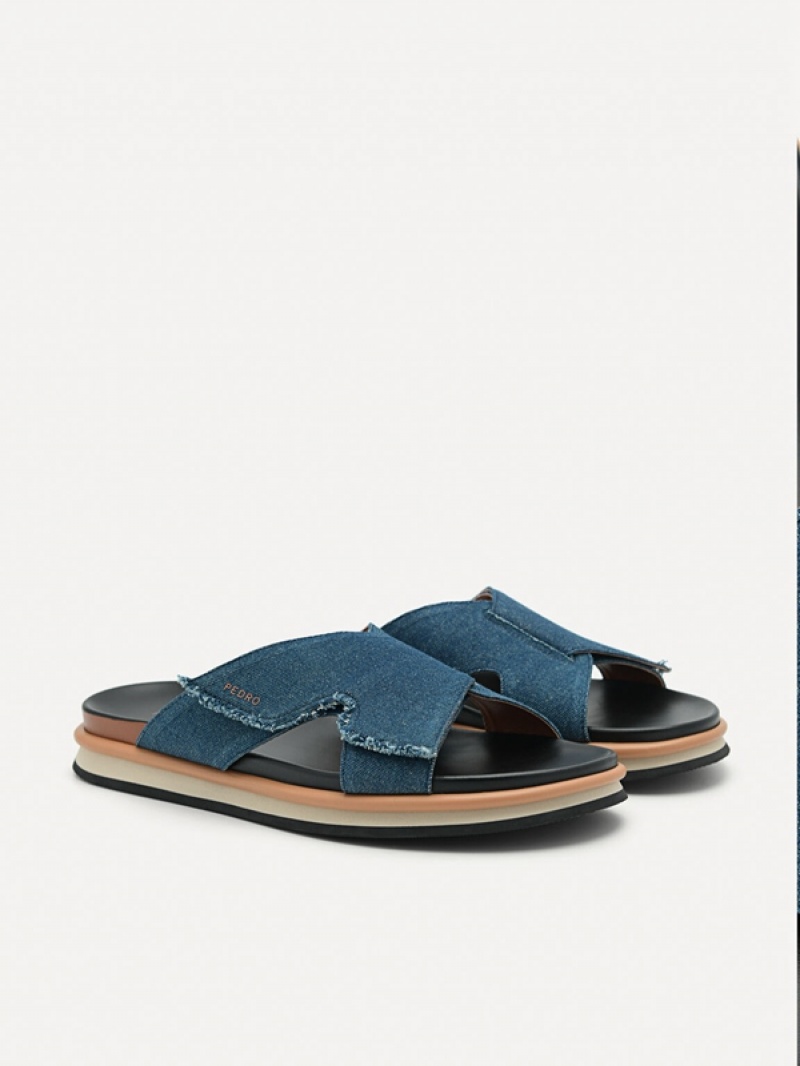 Navy Men's Pedro Harlin Slides | CSGKYB-142