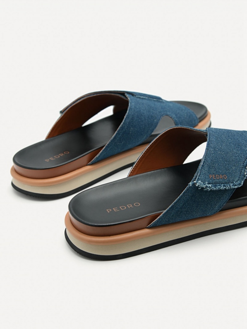 Navy Men's Pedro Harlin Slides | CSGKYB-142