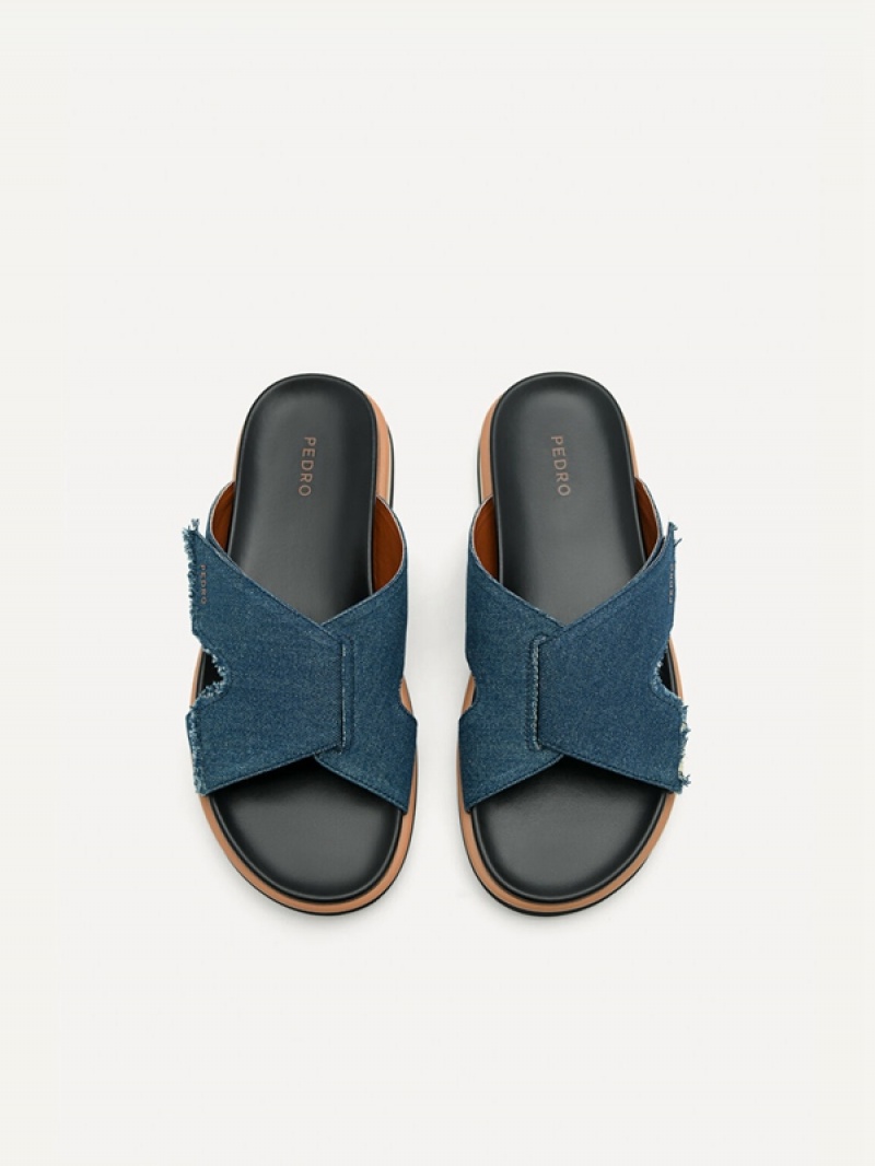 Navy Men's Pedro Harlin Slides | CSGKYB-142