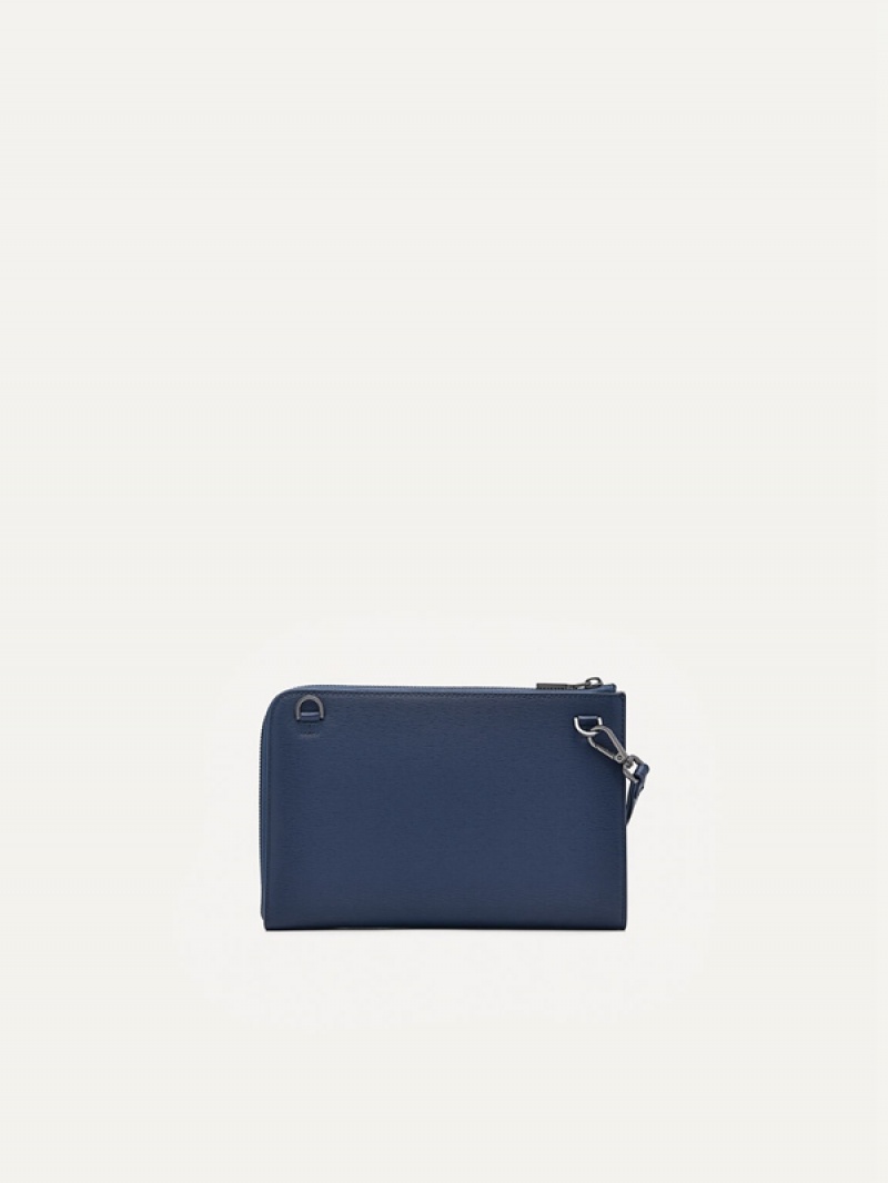 Navy Men's Pedro Henry Leather Clutch Bag | YGFMBZ-596