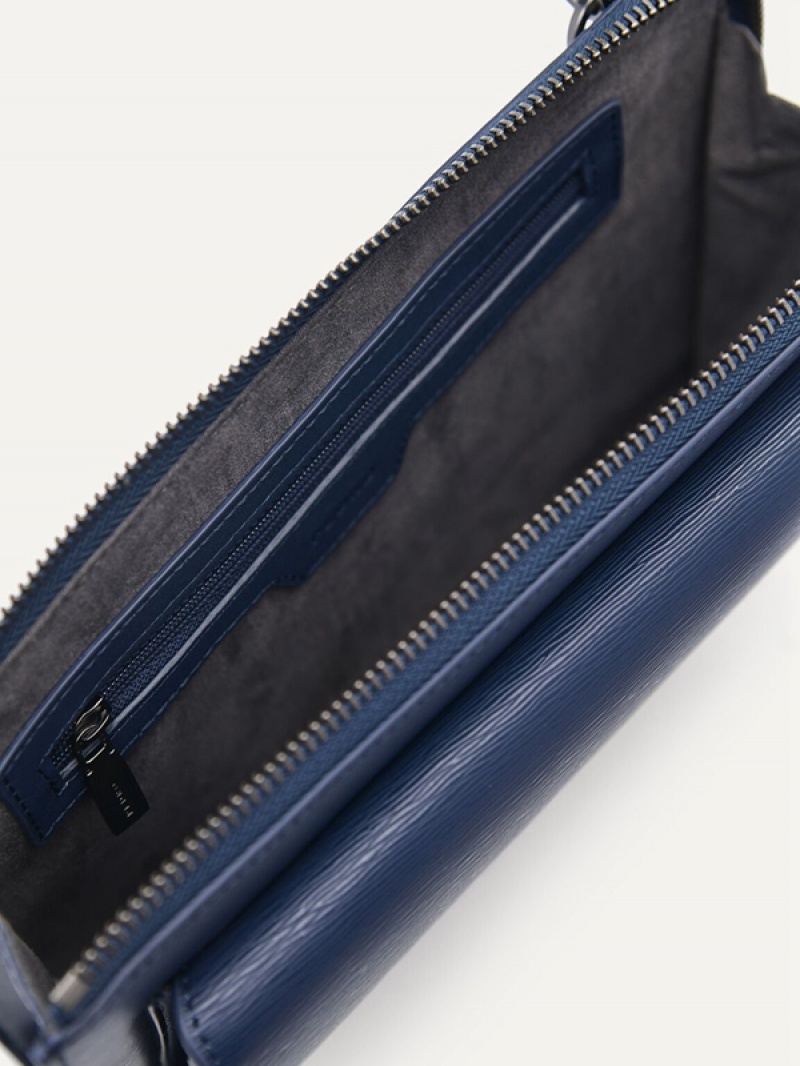 Navy Men's Pedro Henry Leather Clutch Bag | YGFMBZ-596