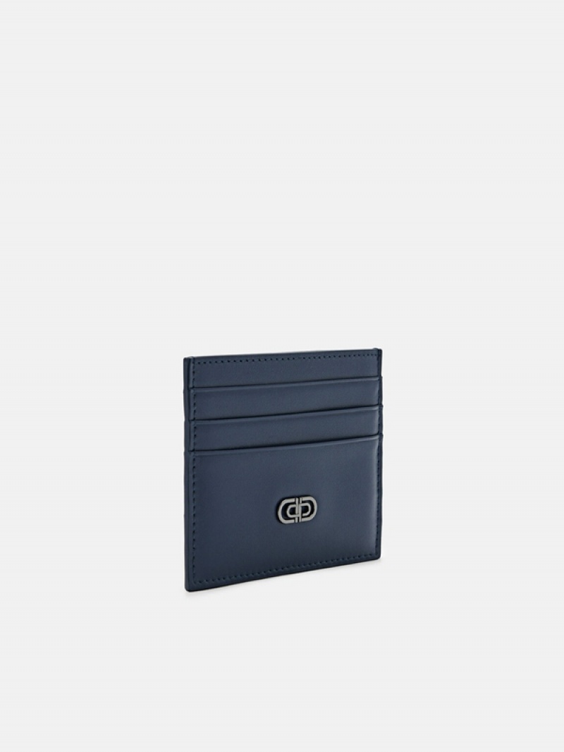 Navy Men's Pedro Icon Leather Card Holder | AXEQOB-109