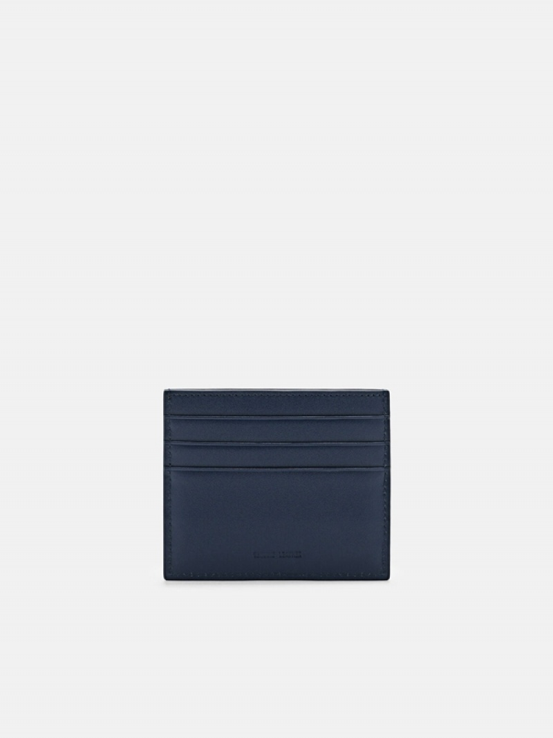 Navy Men's Pedro Icon Leather Card Holder | AXEQOB-109