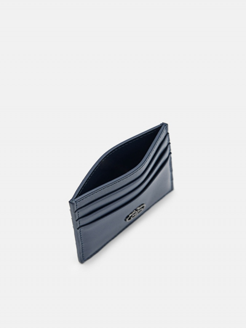 Navy Men's Pedro Icon Leather Card Holder | AXEQOB-109