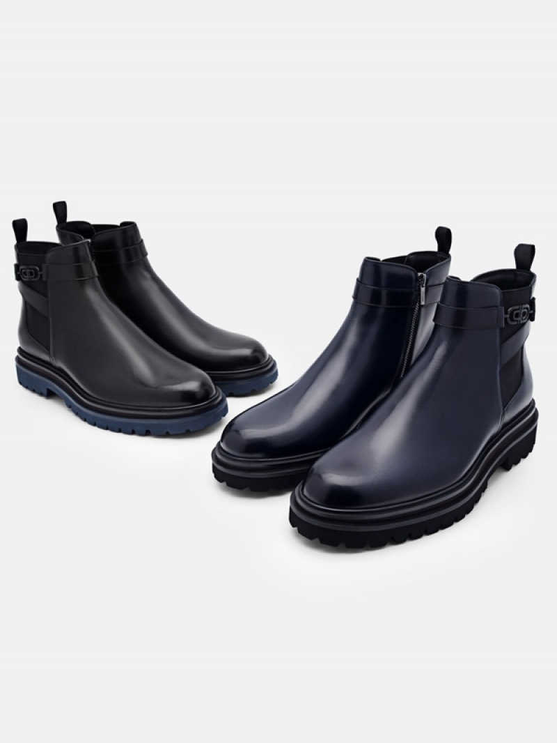 Navy Men's Pedro Icon Leather Chelsea Boots | KZBLET-920