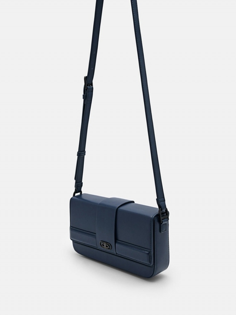 Navy Men's Pedro Icon Leather Sling Bag | UVFPMN-076