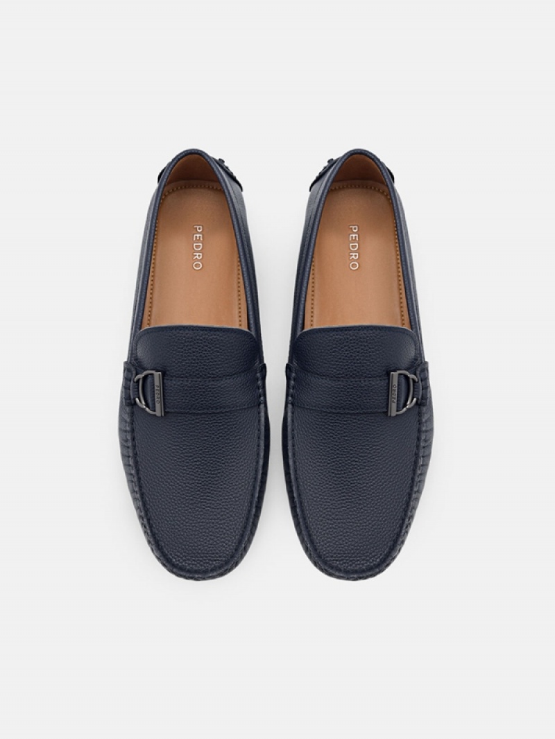 Navy Men's Pedro Jackson Leather Moccasins | DBTIJU-570