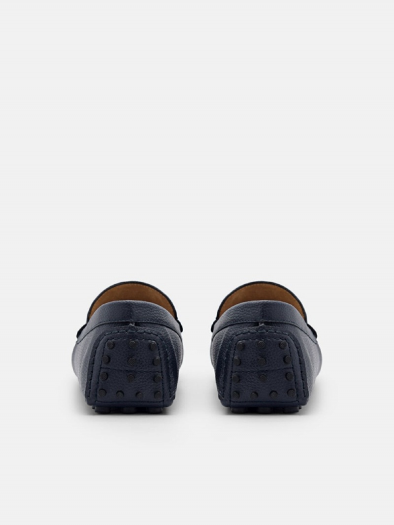 Navy Men's Pedro Jackson Leather Moccasins | DBTIJU-570