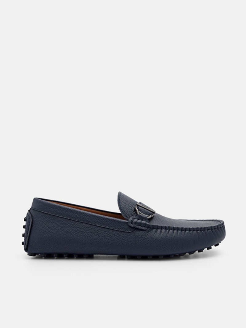 Navy Men\'s Pedro Jackson Leather Moccasins | DBTIJU-570