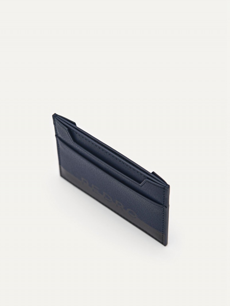 Navy Men's Pedro Leather Card Holder | GJVSEA-127