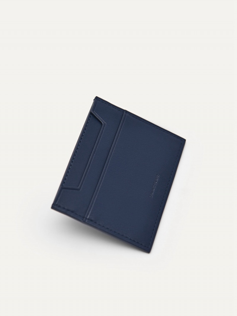 Navy Men's Pedro Leather Card Holder | GJVSEA-127