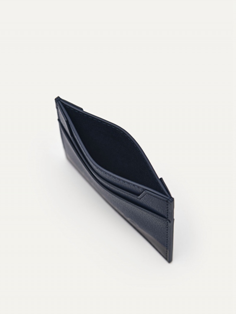 Navy Men's Pedro Leather Card Holder | GJVSEA-127