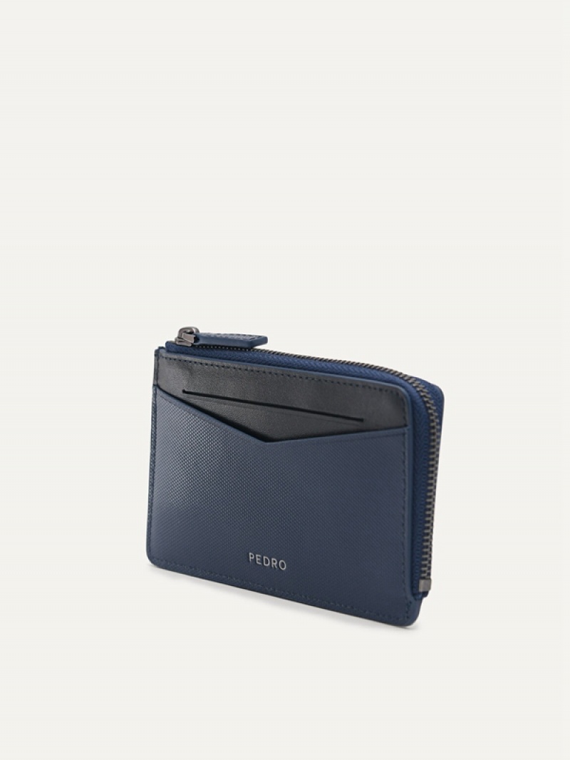 Navy Men's Pedro Leather Card Holder | LRGTYQ-647