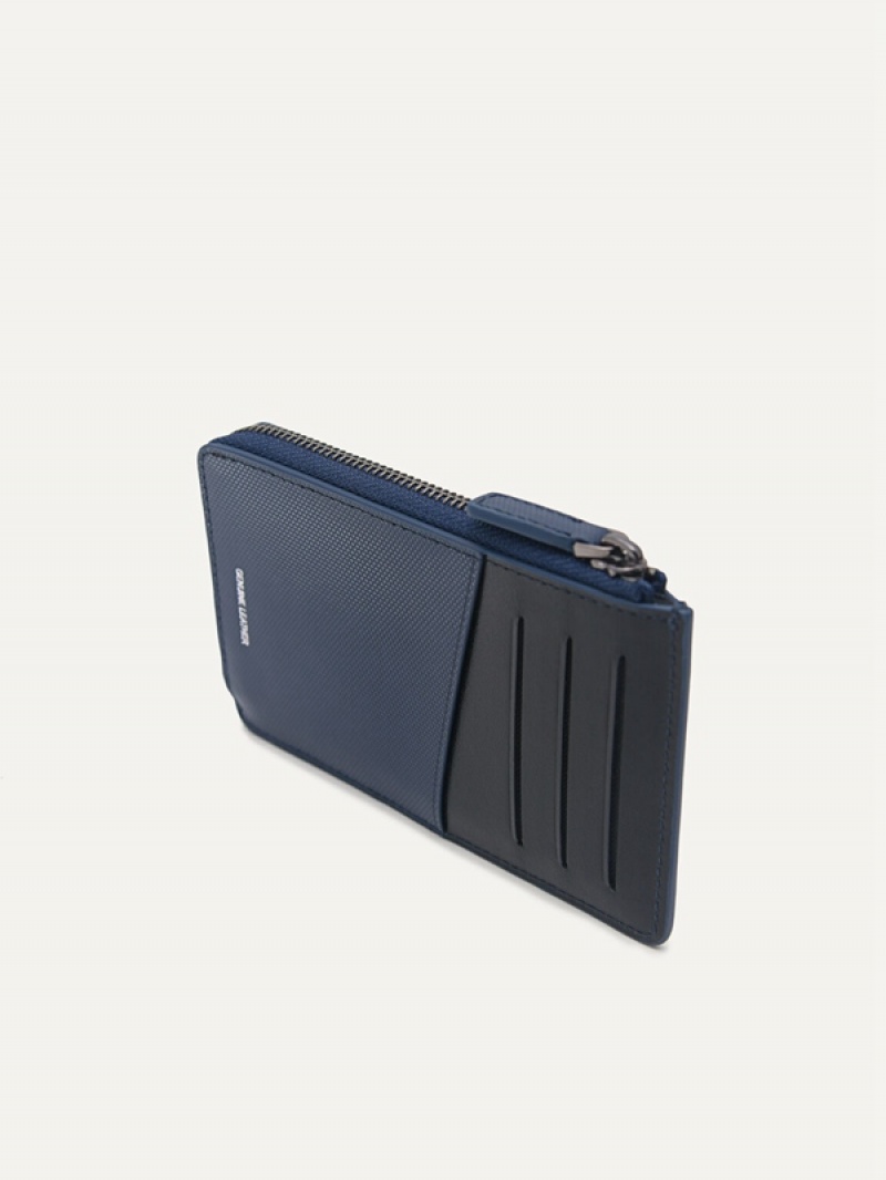 Navy Men's Pedro Leather Card Holder | LRGTYQ-647