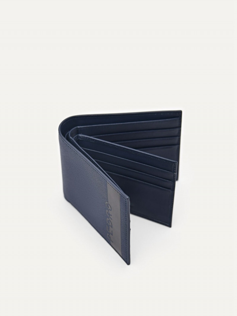 Navy Men's Pedro Leather Flip Bifold Wallet | WOYIVA-637